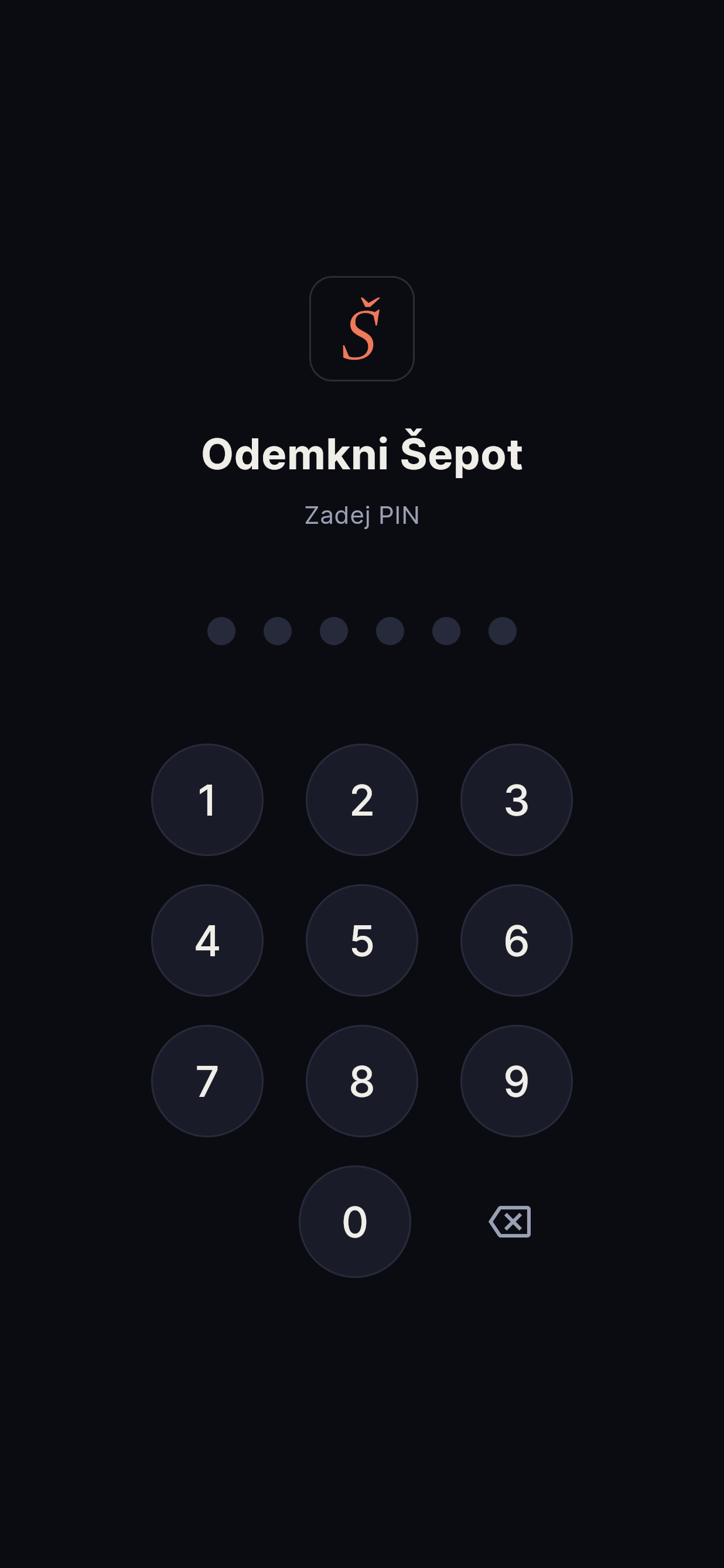 PIN zámek aplikace Šepot